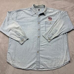 Vintage Syracuse Orangemen Lee Sport Denim Shirt Mens 2XL Blue Light Wash Y2K